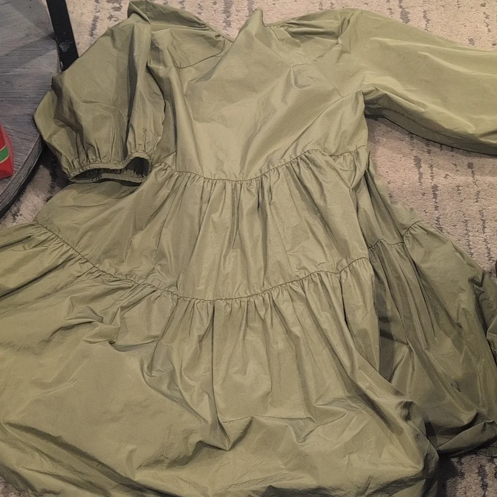 Aritzia Wilfred  Fantasy Babydoll Dress Pistachio Green Puff Sleeve - Picture 8 of 9